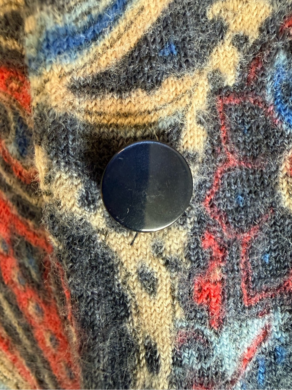 Talbots Classic Merino Wool Paisley Button Front Cardigan Sweater L Blue/Rose - Picture 10 of 13